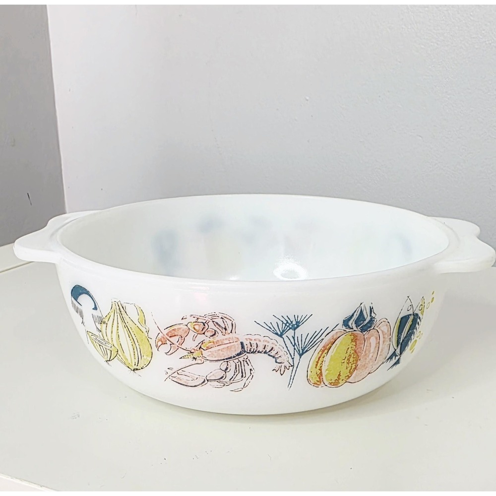 Vintage 1960s JAJ Pyrex "Lobster" Pattern Casserole Dish, Made in England